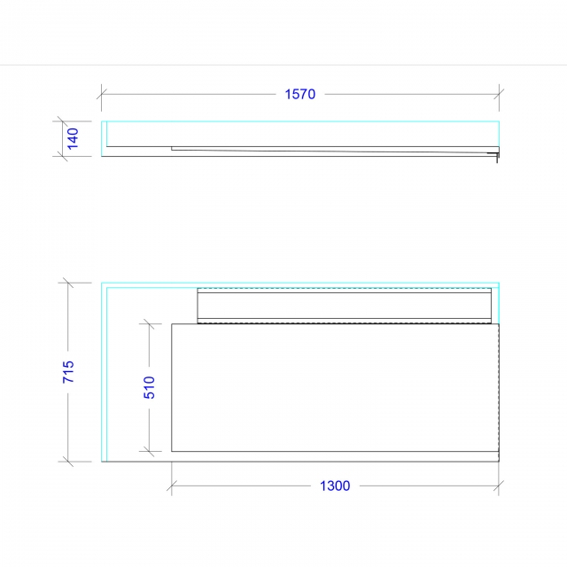 Abdeckung Abwaschen, 1570 x 715 x 40 mm