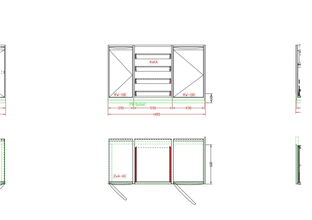 Arbeitskorpus mit Flügeltürschrank und Tassenschubladen, 1405 mm